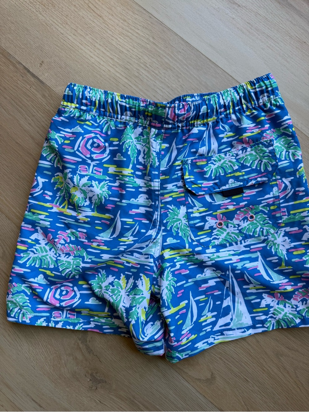 Vineyard Vines Blue Tropical Print Kids Swim Trunks